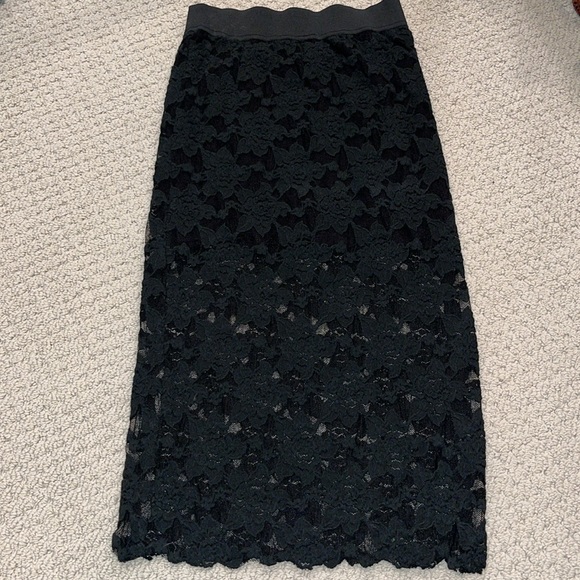 Free People Everything Rosey Black Lace Pencil Skirt with Elastic Band - Picture 4 of 9